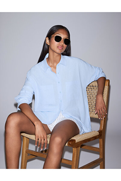 Pierre Cardin Blue Oversize Linen Blend Shirt 50328624-Vr249