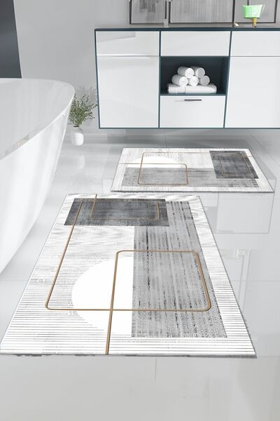 Mikasso Kaymaz Taban Yıkanabilir 2'li Set Banyo Halısı Banyo Paspası Klozet T...