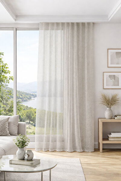 Premier Home Amber Beige Custom Size Tulle Curtain 160X260 1X3 Pleat