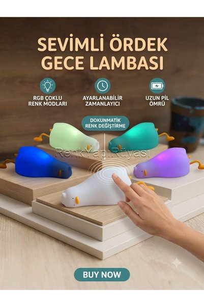 RENK YAPI RÜYASI Duck Night Lamp Children's Table Lamp Silicone Soft Textured Touchable Color-Changing Night Lamp