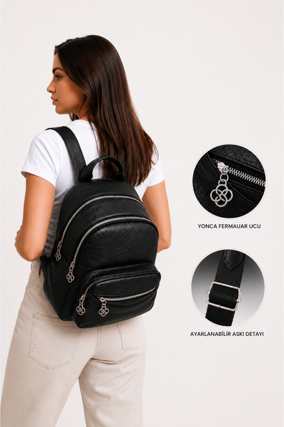 MILANOFOX Women's Black Functional Multi-Pocket Leather Detailed Daily Leathe...