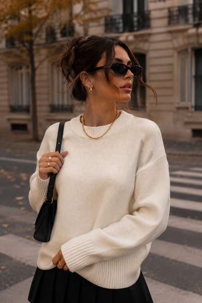 Rich Women's Ecru Oversized Crew Neck Knitwear Sweater