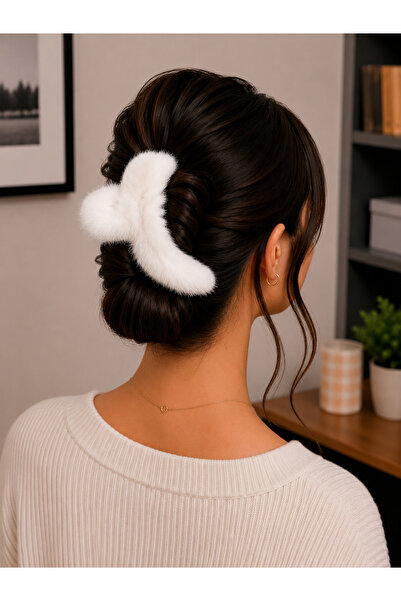 Bymiel Women's Plush Bow Detailed Large Hair Clip