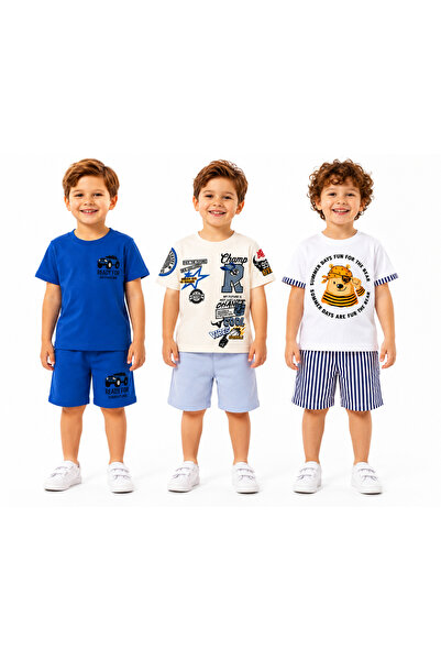 Melodikids Boy's T-Shirt and Shorts 3 Piece Set Summer Cotton