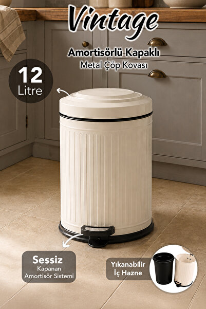 Meleni Home Metal Vintage Trash Can - Bathroom Kitchen Pedal Trash Can with S...