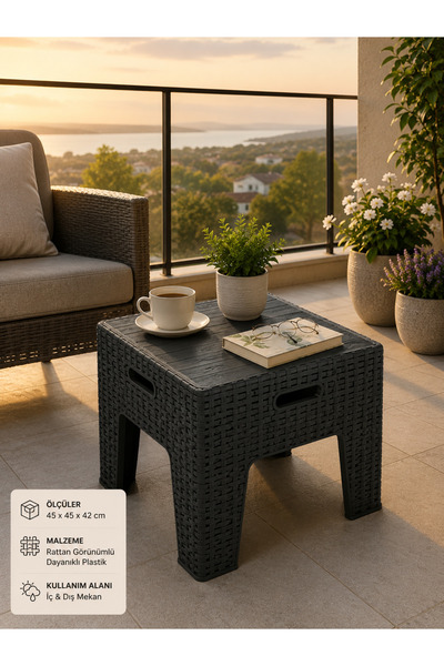 YOGNETIC Rattan Desenli Dayanıklı Yan Sehpa | Bahçe, Balkon, Şezlong Sehpası ...