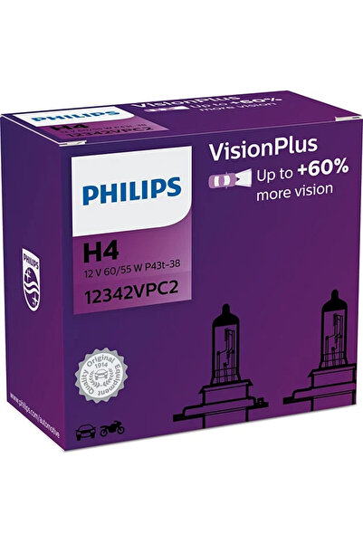 Philips Bec Halogen H4 VisionPlus 12V 60/55W P43t-38 - Set 2 Buc.