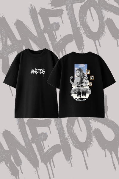 Anetos Ariana Grande Positions_15 Design Back Printed Cotton Black Oversize T...