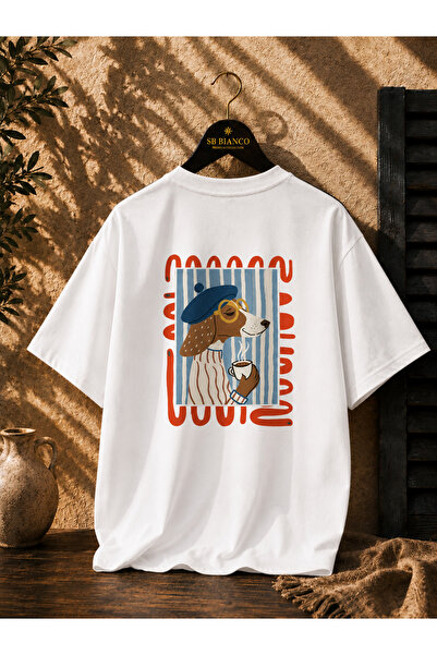 SB BİANCO Coffee Dog Graphic Printed Oversize Unisex Premium T-Shirt