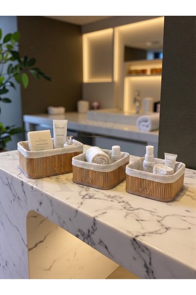 KRY KARE 3'lü Bambu Sepet Seti – Banyo Organizeri Çamaşır Kozmetik Düzenleyici