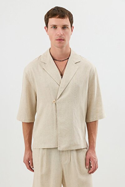Antioch Ανδρικό πουκάμισο Natur Linen Blended Relax Fit Symmetrical