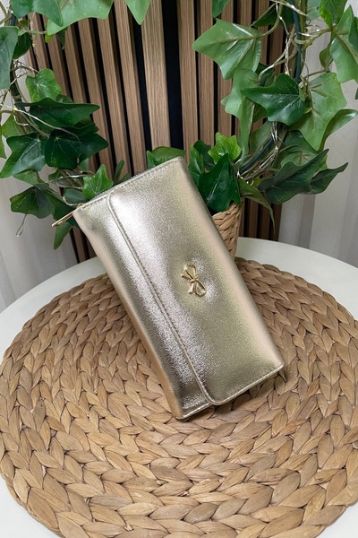 Fibag Women's Gold Wallet with Card Holder Detail and Phone Compartment, Large Wallet