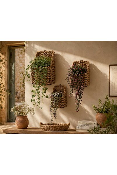 Egindra Wicker Woven 3-Piece Dry Flower Vase Basket - Excluding Potted Flowers