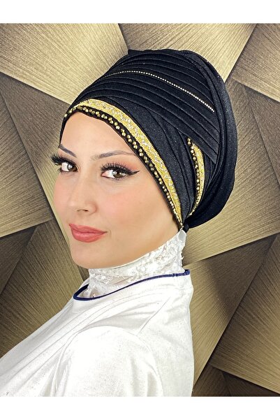 MY UKİYO STORE GOLD ŞERİTLİ TAŞLI TESETTÜR ABİYE BONEŞAL