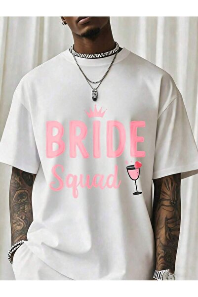 NOURAM Bride Squad T Shirt Pink Text Crown Cocktail Design Black Cotton Unise...