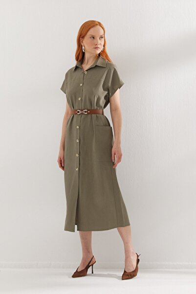 ONNO PRIVE Belt Detailed Dress Khaki