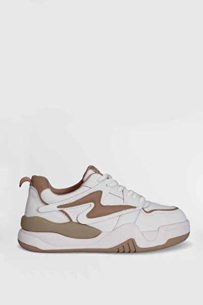 Lufian Kadın Beyaz - Bej Sneaker Günlük Spor Ayakkabı Kalın Taban Casual Yürüyüş Ayakkabısı Kadın Sneaker LF-575U