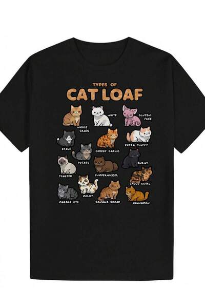 799 Men Summer Crew T-Shirt With Playful Cat Loaf Illustrations Lightweight R...