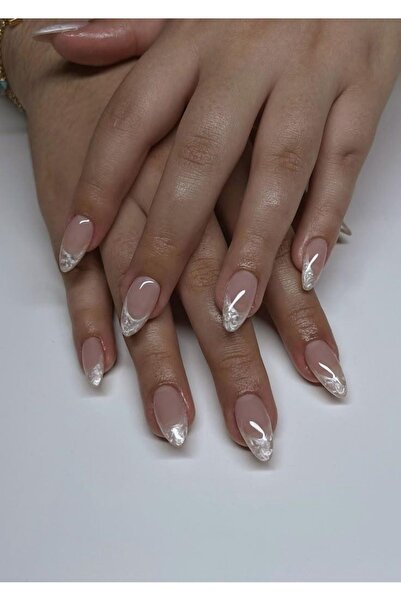 Shades On Nails Handmade Press-On Nails Set - Milky Nude Base with Textured G...