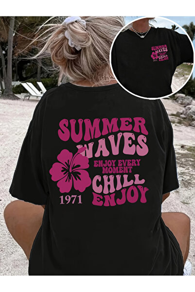 121 Women's Short-Sleeved T-Shirt, with Simple Pink Patterns and Simple Lette...