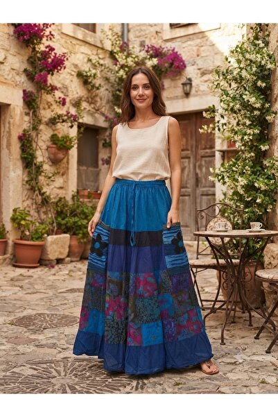 AYASOFYA OTANTIK Women's Nepalese Ethnic Patterned Skirt with Elastic Waist a...