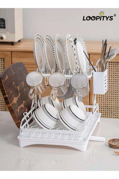 LOOPITYS 2-layer metal dishwashing rack, foldable dishwashing rack with drip ...