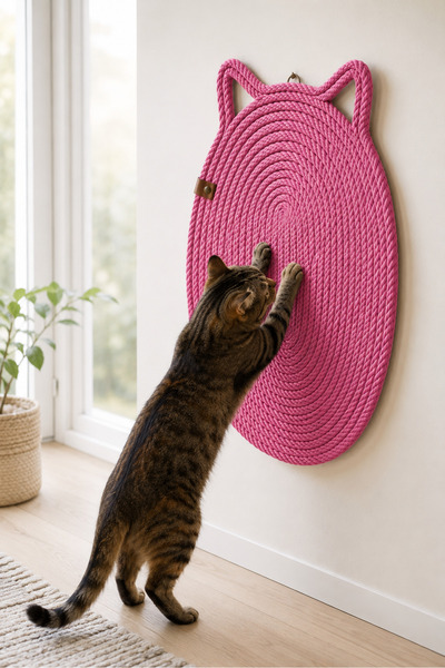 Naspar Pink Color 100% Organic Jute Rope Stitched Cat Scratching Mat Natural ...