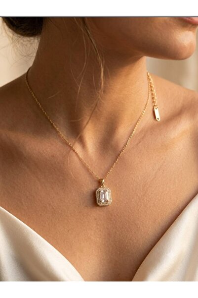 ArzaCollection Paslanmaz Çelik Gold Çift Sıra Zirkon Taşlı Lüks Baget Kolye