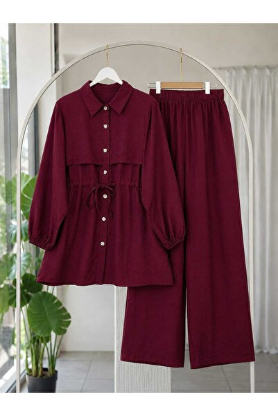 MODA VEDAT Set pantaloni cu detaliu tunel în talie pentru femei -0550