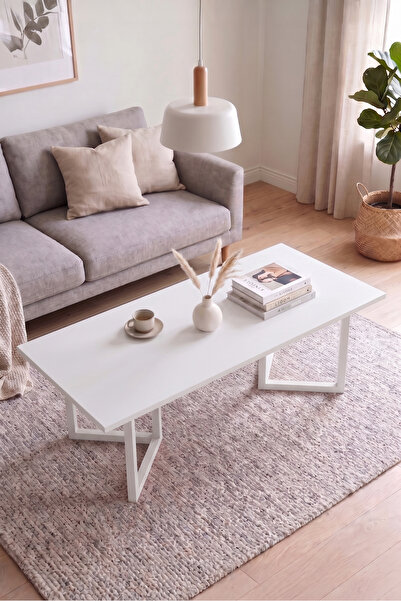 Yurudesign Blom Orta Sehpa Kayın Ahşap Ayaklı 120x60cm Beyaz BL3-W