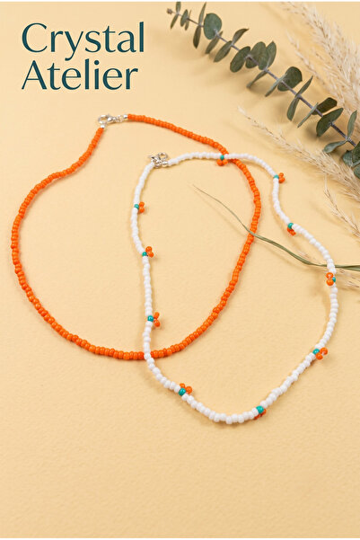 Crystal Atelier 2-Piece Orange and White Beaded Cherry Necklace