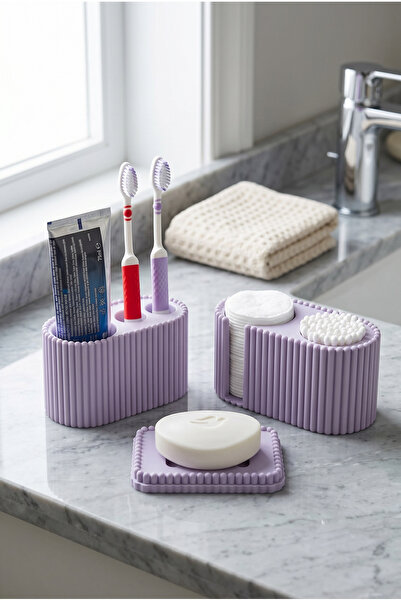 BKShape Perla 3 Piece Bathroom Set Toothbrush Holder Makeup Cotton Swab Stand...