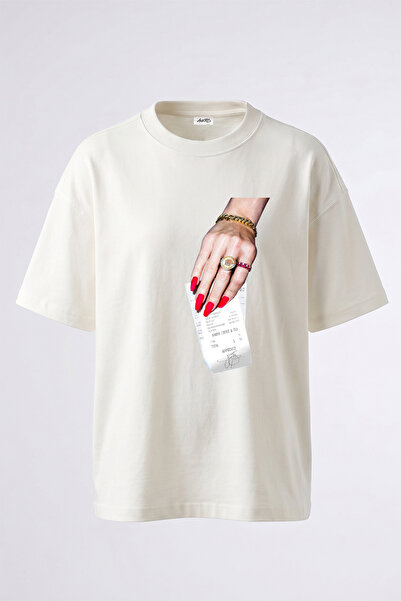 Anetos تي شيرت أبيض كبير الحجم مطبوع بتصميم Red Nail Fis