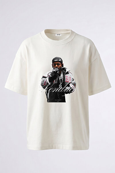 Anetos تي شيرت أبيض كبير الحجم مطبوع بتصميم Kendrick_1