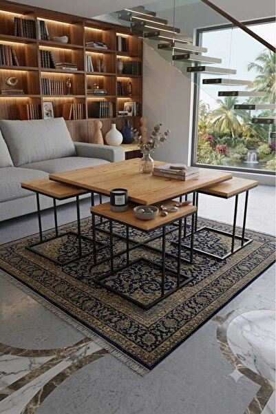 Zigon RİO 5Lİ SET 4+1 pizza 5li set ORTA SEHPA Siyah ÇAM MDF