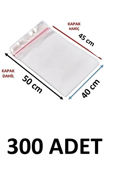 MTKardeşler 300 Pieces 40 X 45 + 5 cm Adhesive Transparent Glossy Opp Bags 40...