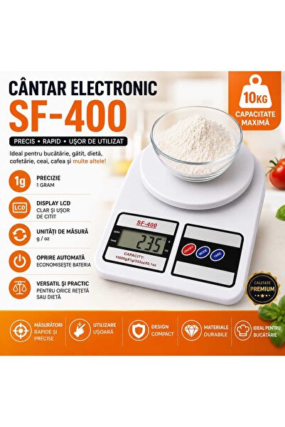 ASMXX Electronic Kitchen Scale SF-400, Capacity 10 kg, Accuracy 1 g, LCD Disp...