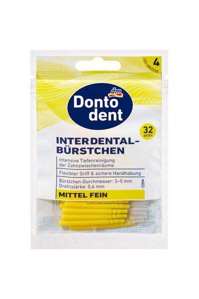 Dontodent Periuțe interdentare Mediu-Subțire ISO 4 Galbene Pachet 32
