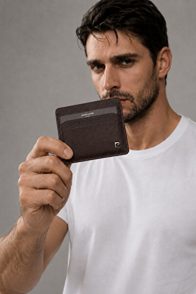 Pierre Cardin Plain Men's Analin Leather Brown Card Holder - 100% Genuine Lea...