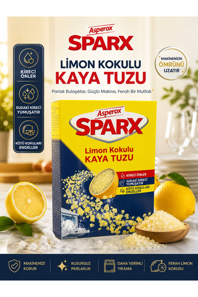 Genel Markalar Asperox Sparx Limon Kokulu Bulaşık Makinesi Kaya Tuzu 1,5 Kg K...