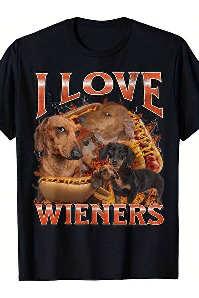 Astogria13 تي شيرت مضحك - تصميم مطبوع عليه عبارة I Love Wieners Sausage مع طب...