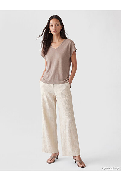 LC Waikiki Beige Elastic Waist Wide Leg Women's Trousers