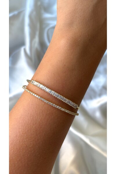 Eylülün Takısı Women's Gold Color Sequential and Baguette Stone Double-Look B...