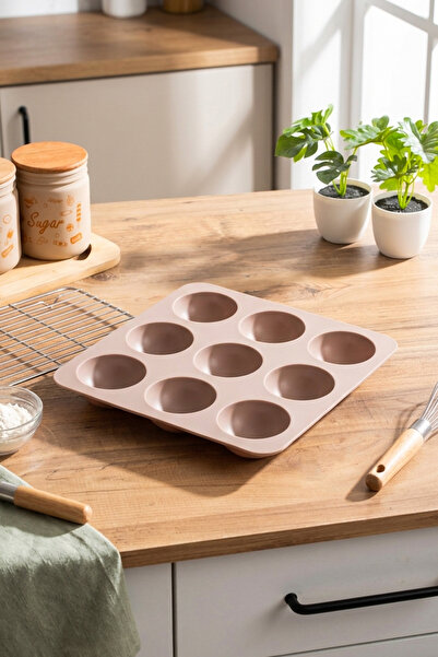 Porsima 30017-1 Silikon 9lu Muffin Kalıbı Köstebek Kek Kalıbı Krem 24,5cm