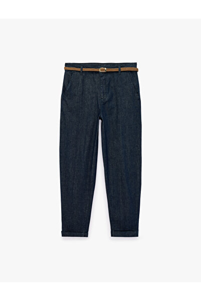 Koton Belted High Waist Comfortable Fit Chino Denim Trousers