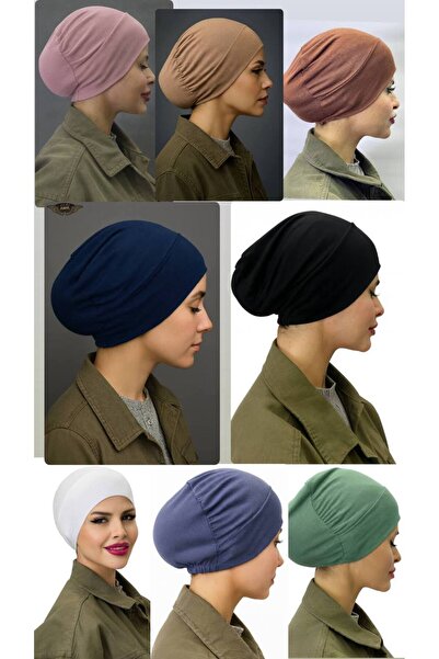 ALDAIYR 8 Pcs Hijab Elastic Non-Slip Seamless Snap-On Sea Cap Practical Cap