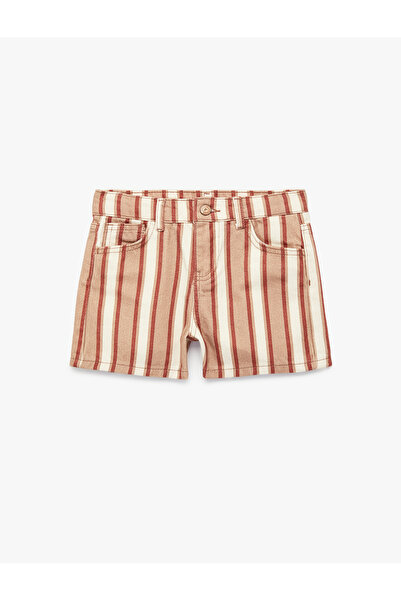 Koton Cotton Pocket Detailed Striped Denim Shorts