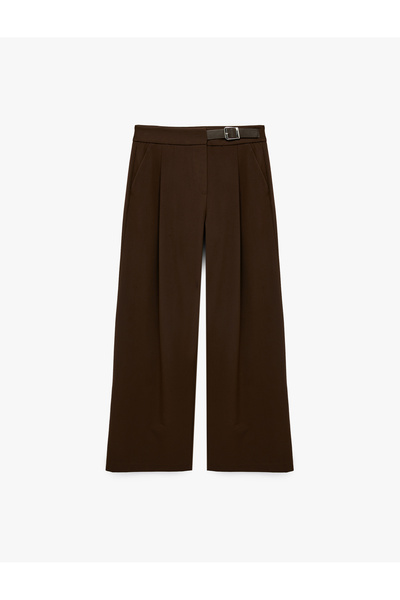 Koton Belt Detailed Pleated Fabric Trousers with Pockets
