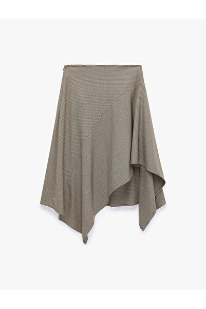Koton Viscose Blended Plaid Asymmetrical Midi Skirt