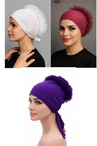 ALDAIYR 3 Pcs Ruffle Bonnet Hijab Bonnet
